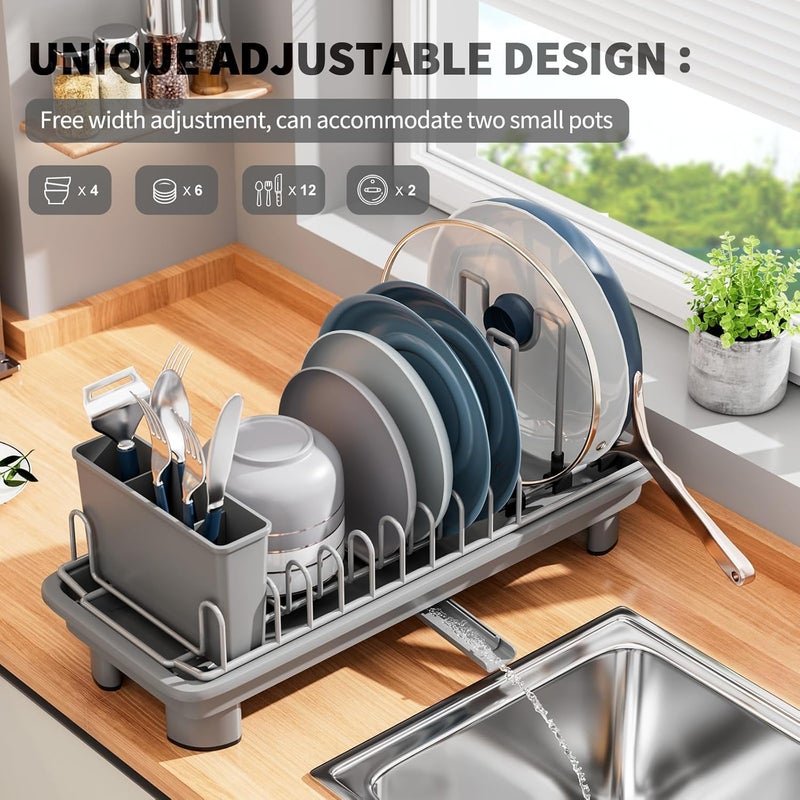 SanDream Small Dish Drying Rack with Removable Utensil Holder & Anti-Scratch Base - Stainless Steel Dish Rack, Dish Drying Rack with Drainage & Space Saving Design for Kitchen Counter, Gray - Image 4